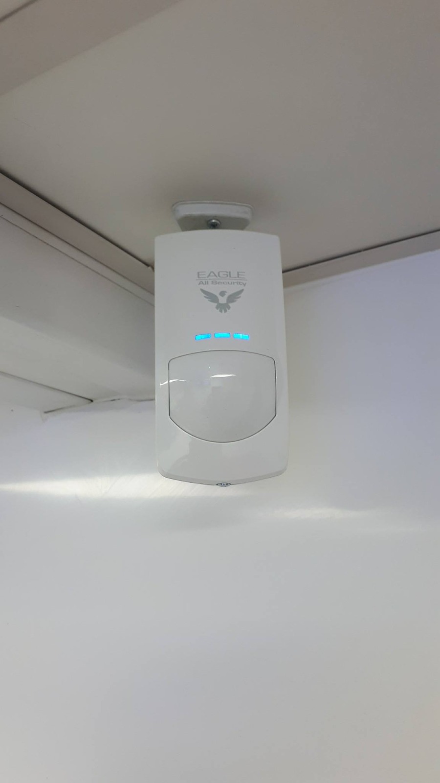 Eagle All Security branded PIR motion sensor mounted on ceiling